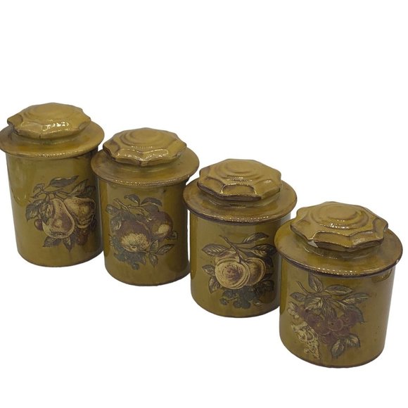 VINTAGE HOLIDAY DESIGNS FRUIT PATTERN CERAMIC KITCHEN CANISTERS - SET OF 4 - Picture 1 of 15